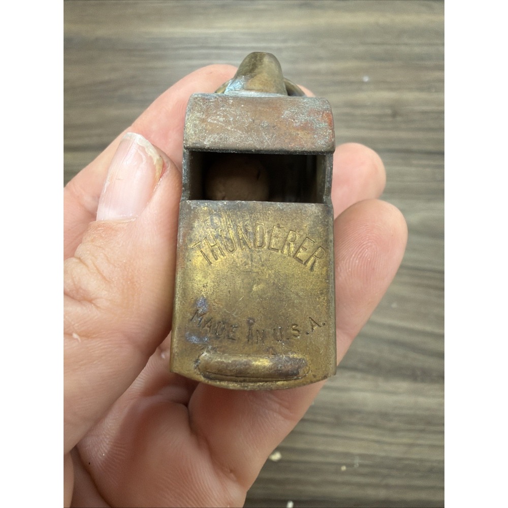 Early BRASS MILITARY WHISTLE w CHAIN Made in USA army - Picture 2 of 4
